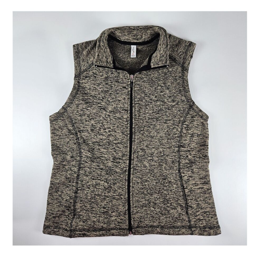 Exertek Women's Petite Heathered Brown Full Zip Sleeveless Mid-Length Vest PL